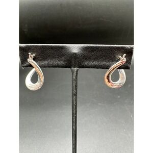 JCM 925 Sterling Silver Twisted Teardrop Hoop Earrings High Polish Modernist